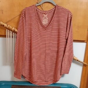 Faded Glory brown and White Striped Long Sleeve Top